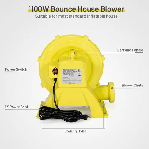 Miniatura 4 de Costzon Soplador de aire, soplador de 1.5 HP para casa de rebote, ventilador de bomba de 1100 W, soplador inflable comercial, perfecto para casa