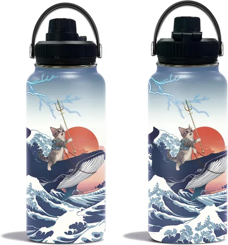 Miniatura 10 de Botella de agua Gamer Cats de 32 onzas, botella de agua aislada Side Quest Cats para mujeres, regalos de anime para mujeres, regalos de cumpleaños