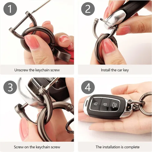 Miniatura 7 de Fehlot Llavero de gamuza para automóvil, con anillo en D antipérdida, dos llaveros y destornillador, gira 360 grados, soporte para llaves