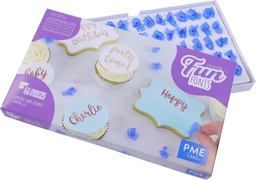Miniatura 11 de PME Fun Fonts - Juego de 66 sellos para cupcakes y galletas, color azul, estándar