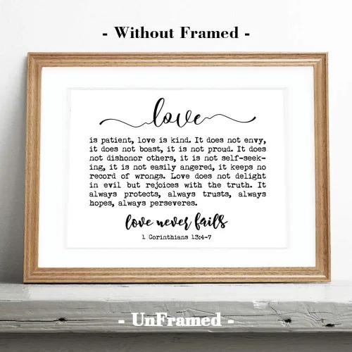 Miniatura 2 de OFlyDesigns Letrero de amor nunca falla, 1 Corinthians 13 citas, impresión artística de 8 x 10 pulgadas, sin marco, arte de pared para dormitorio