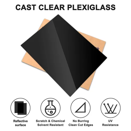 Miniatura 6 de Hoja acrílica negra de 12 x 16 x 1/8 pulgadas, paquete de 2 hojas de plexiglás fundido negro, alternativa de vidrio para letreros de bricolaje