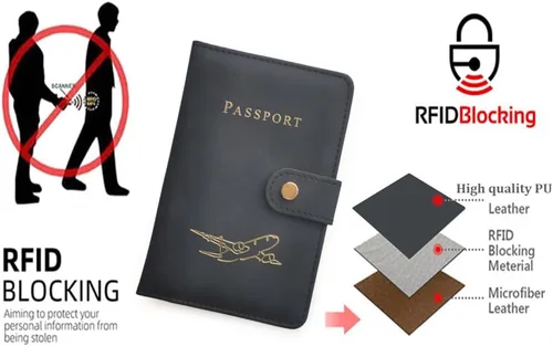 Miniatura 5 de Soporte para pasaporte con múltiples ranuras para tarjetas, funda para pasaporte con bloqueo RFID, elegante diseño unisex para hombres y mujeres