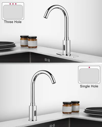Miniatura 3 de Grifo de fregadero de baño y cocina sin contacto con sensor de movimiento automático público comercial con placa de cubierta y mezclador