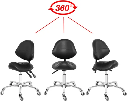 Miniatura 7 de Taburete higienista dental con soporte de espalda, taburete de silla de montar esteticista rodante para salón de pestañas, tienda de tatuajes, spa