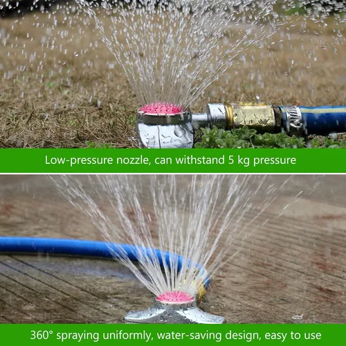 Miniatura 5 de Honoson Rociador de metal con patrón circular de 360 grados para patio con flujo de agua suave, cabezal de rociador ajustable para riego de césped