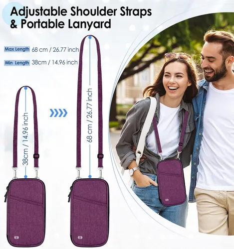 Miniatura 2 de BKNOOU Soporte para pasaporte familiar, organizador de documentos de viaje con correa cruzada para muñeca, cartera impermeable para pasaporte