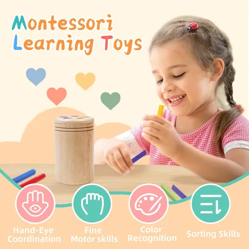 Miniatura 2 de Montessori - Juguetes de madera para clasificar colores para niños de 3 años, actividades de aprendizaje preescolar, juego educativo a juego de Palo