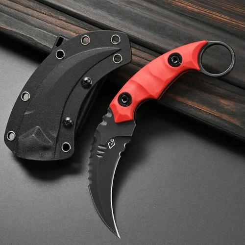 Gtkii GTK691 Cuchillo de hoja fija D2 de acero con mango de nylon y fibra de vidrio con funda de Kydex para camping al aire libre, caza, senderismo,