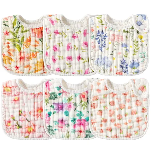 Miniatura 15 de Zainpe 6 piezas de baberos de algodón de muselina con broches para bebé con patrón de conejo, oso, oveja, pañuelos para babero suaves, absorbentes