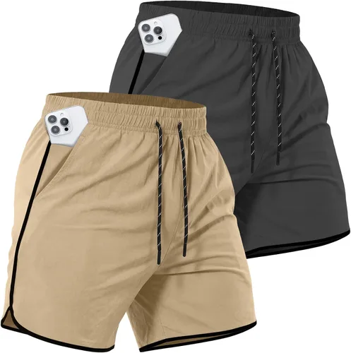 Paquete de 2 pantalones cortos deportivos de entrenamiento de 5 pulgadas para hombre, pantalones cortos de gimnasio de secado rápido con bolsillos,