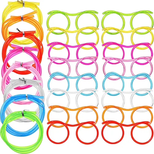 16 vasos de paja tontos, novedosos anteojos de bucle, de plástico, para fiestas, divertidos, reutilizables, para adultos, niños, fiesta de