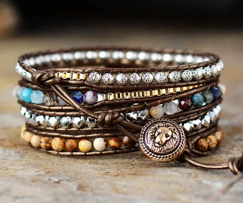 Miniatura 93 de ZOSOJONA - Pulseras bohemias hechas a mano de piedra natural, que dan vuelta, con cuentas de cristal de turquesa