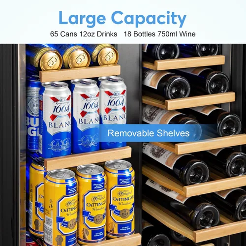 Miniatura 5 de FoMup - Refrigerador de vino y bebidas con puerta de vidrio, refrigerador de vino de 24 pulgadas, doble zona debajo del mostrador - 18 botellas y 88
