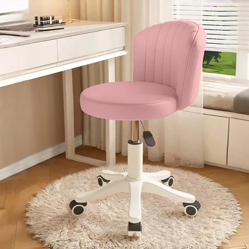 Miniatura 6 de Silla Pequeña Redonda de Escritorio con Ruedas Sin Brazos Cómoda Silla de Tocador para Computadora con Respaldo Bajo de Cuero PU Altura Ajustable