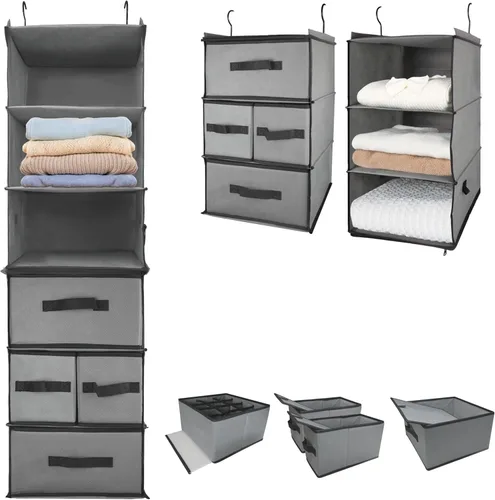 Organizador de armario colgante de 6 niveles 2 en 1 con 4 cajones extraíbles, 2 estantes separables de tela gruesa de 3 niveles para colgar,