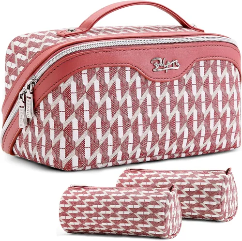 Miniatura 48 de BOYATU Bolsa organizadora de maquillaje de viaje, bolsa de cosméticos: Juego de 3 bolsas de maquillaje para mujeres con asa - Bolsas de aseo