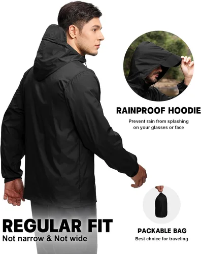 Miniatura 4 de SWISSWELL Chaqueta impermeable rompevientos para hombre, ligera, plegable, con capucha, para golf, senderismo, viajes
