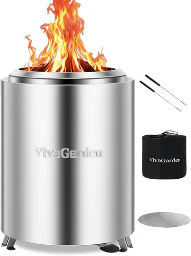 Miniatura 8 de Hoguera Portátil de Mesa, Hoguera de Mesa Sin Humo VivaGarden, Estufa de Leña y Pellets para Acampar al Aire Libre con Bolsa de Transporte, Negro