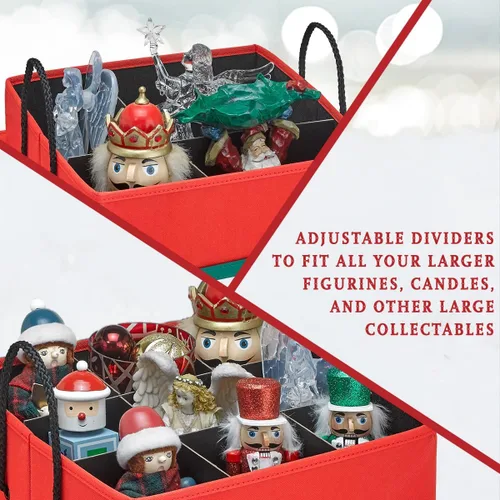 Miniatura 4 de Caja de almacenamiento coleccionable de cascanueces y figuras navideñas, almacena cascanueces de hasta 9 a 16 pulgadas de alto, adornos y más, Rojo