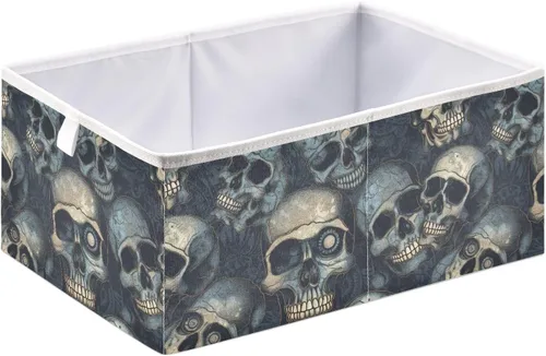 Miniatura 2 de Vnurnrn Cubo de almacenamiento plegable de tela con estampado de calaveras góticas, cubos de almacenamiento con tablero de soporte, canasta plegable