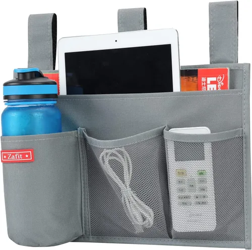 Miniatura 12 de Zafit Organizador colgante para mesita de noche, organizador de almacenamiento para revistas, teléfono, control remoto (4 bolsillos, negro)