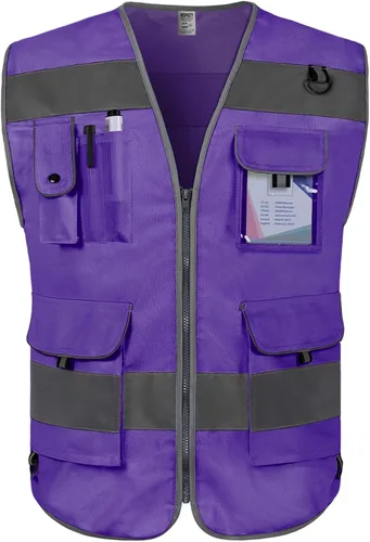 Miniatura 14 de TCCFCCT Hi Vis Chaleco de seguridad reflectante de alta visibilidad con 9 bolsillos para hombres y mujeres, chaleco de construcción con tiras