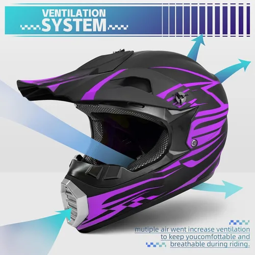 Miniatura 3 de Casco de Motocross Aprobado por DOT para Jóvenes/Niños - Casco Ultraligero de Cara Completa para Bicicleta de Tierra/ATV con Gafas, Guantes