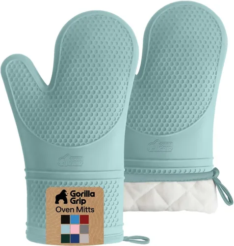 Miniatura 33 de Gorilla Grip - Juego de guantes de horno de silicona resistentes al calor extralargos, forro acolchado suave, guantes flexibles impermeables