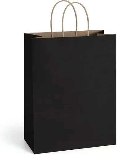 BagDream Bolsas de regalo de 10 x 5 x 13 pulgadas, 25 bolsas de papel kraft con asas, para regalos, negocios, mercancía, venta al por menor, Negro