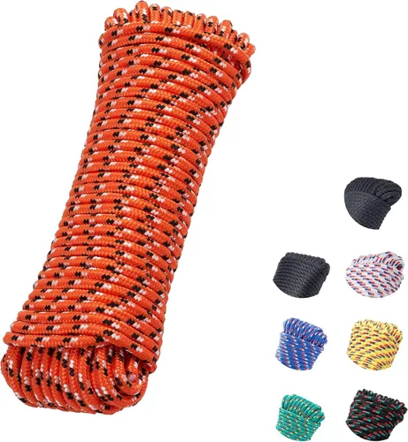 Miniatura 11 de Cuerda de polipropileno trenzada de diamante de 3/8 de pulgada y 100 pies, cuerdas marinas gruesas multiusos para barco para camping y asta de Verde