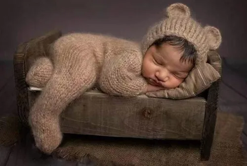 Miniatura 4 de Moda recién nacido niños niñas bebé sesión de fotos accesorios trajes ganchillo ropa mohair sombrero pantalones fotografía accesorios disfraz Caqui