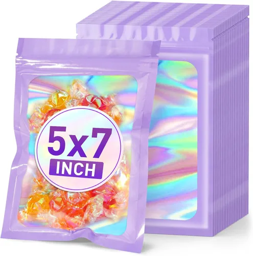 Miniatura 45 de ANZNKU 50 piezas 7 cm x 23 cm Bolsas holográficas para bolígrafos Bolsas de embalaje para bolígrafos Bolsa resellable a prueba de olores
