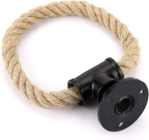 Miniatura 5 de Sumnacon Toallero de cuerda de tubo industrial, toallero de metal montado en la pared, barra con herrajes, soporte de toalla de mano de hierro