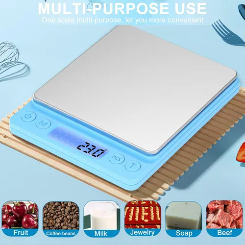 Miniatura 7 de Báscula digital de alimentos para onzas y gramos, YONCON 3000g/0.1g de precisión, báscula de cocina multifuncional para cocinar, hornear