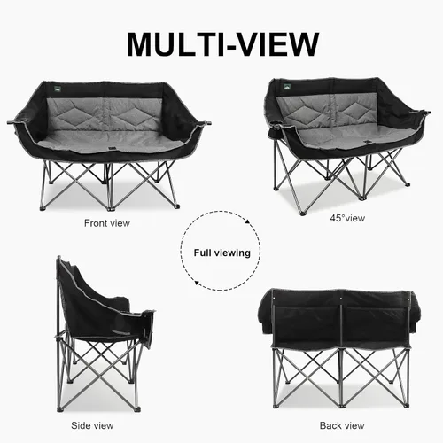 Miniatura 5 de Northroad Silla plegable para camping, portátil, doble dúo, silla de jardín acolchada completa para sofá de 2 personas con 2 portavasos para copas