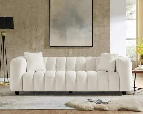 Miniatura 10 de VANOMi Sofá Loveseat Boucle Cloud de 89", Cómodo Sofá Boucle Tapizado de Asiento Profundo, Sofá Moderno de Mediados de Siglo para Sala de Estar