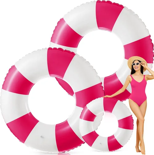 Miniatura 10 de Foilswirl Flotadores inflables jumbo de 47.24 pulgadas para piscina, anillos de piscina a rayas azules y blancas, tubo inflable para mujeres