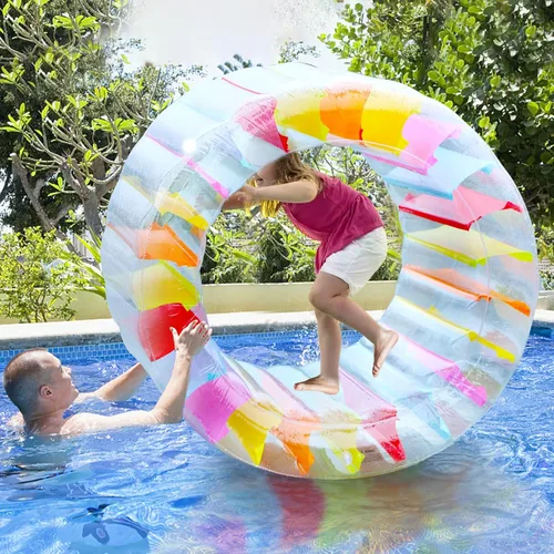 Joliyoou Flotador de piscina con rueda de agua, flotador inflable de 47 pulgadas para niños, juguete gigante de piscina colorido para niños,