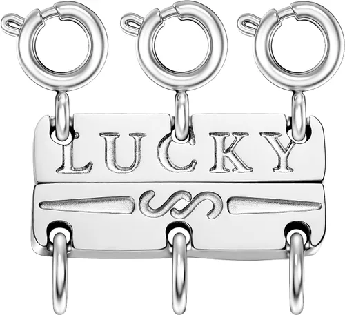 Miniatura 11 de Dailyacc Collar de la suerte, cierre de capas de oro de 18 quilates y plata, múltiples cierres de collar fuertes para separador de aspecto en capas