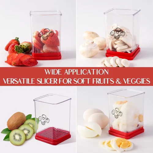 Miniatura 5 de Taza rebanadora de frutas, cortador de fresas, cortador de fresas y verduras de acero inoxidable con placa de empuje, hace rápidamente ensalada