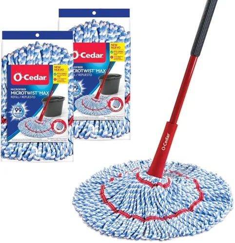 O-Cedar MicroTwist MAX Trapeador de microfibra con torsión y 2 repuestos extra | Cuenta con escurrido sin usar las manos | Cabezal de trapeador
