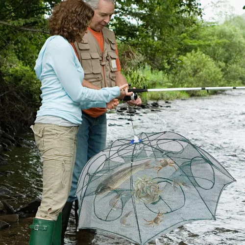Miniatura 2 de Red plegable para trampa de peces para cangrejos, cangrejos, minnows, camarones - Jaula de cebo de pesca plegable automática con 8 entradas, fácil