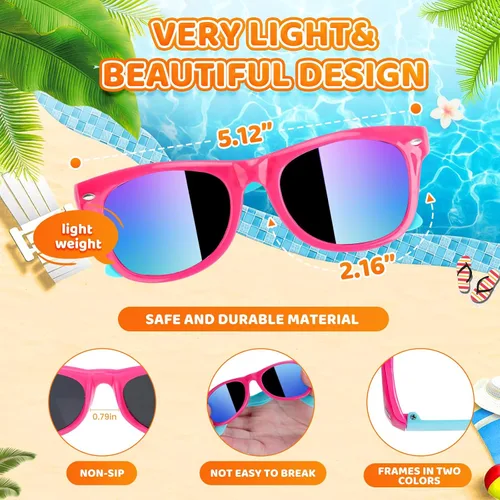Miniatura 5 de Paquete de 24 lentes de sol para niños con protección UV400, recuerdos de fiesta para niños y niñas de 3 a 8 años, bolsas de regalo de neón