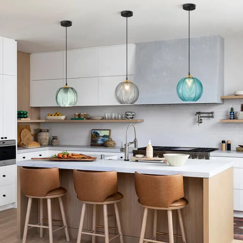 Miniatura 8 de KCO Iluminación Moderna de Vidrio Gris Ahumado Lámpara Colgante Isla de Cocina Globo Grande Estilo Granja Iluminación Colgante Ajustable Vidrio