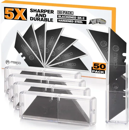 Miniatura 10 de M MEEPO Paquete de 50 hojas para cuchillo utilitario, titanio completamente chapado, hojas de afeitar SK-2 duraderas para cuchillo utilitario y caja