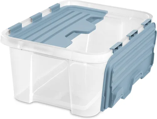Miniatura 8 de Sterilite Paquete de 6 cajas de almacenamiento con tapa con bisagras, contenedores organizadores de plástico, 20 cuartos de galón, color azul