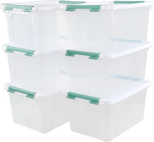 Miniatura 10 de Caja de plástico transparente de 10 L, contenedor de almacenamiento de plástico con tapas, paquete de 4 Clear Plastic Material, Snap Side Latches