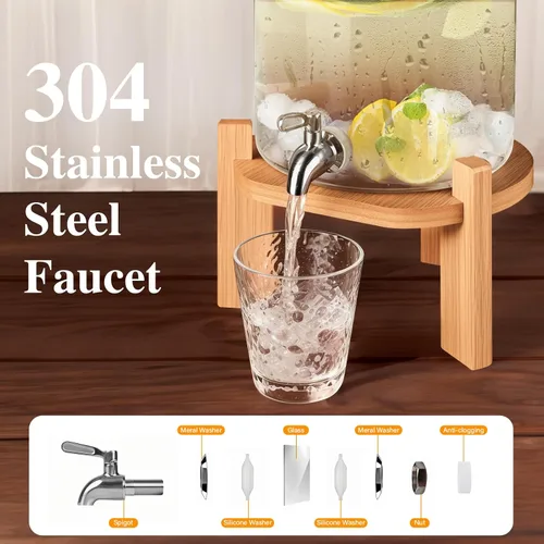 Miniatura 4 de Dispensador de bebidas de 2.9 galones, dispensador de bebidas de vidrio con soporte, dispensadores de bebidas para fiestas, dispensador de bebidas