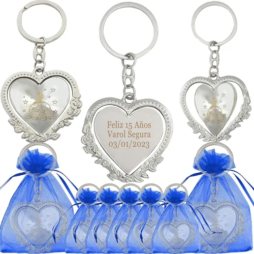 Miniatura 12 de 12 llaveros personalizados Recuerdo para Quinceañera Mis XV, regalo de fiesta de 18 cumpleaños, invitado (negro)